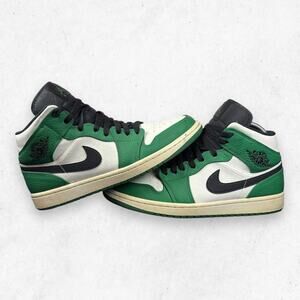 Nike Air Jordan 1 Mid Pine Green Men's 10.5 852542-301 Black White Sneakers